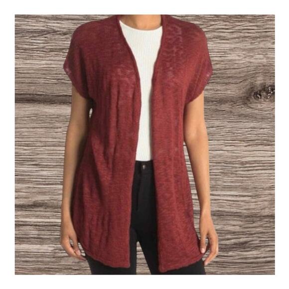 NWT Catherine Malandrino Burgundy Red Slub Knit Open Cardigan Womens Size Medium - Picture 1 of 10